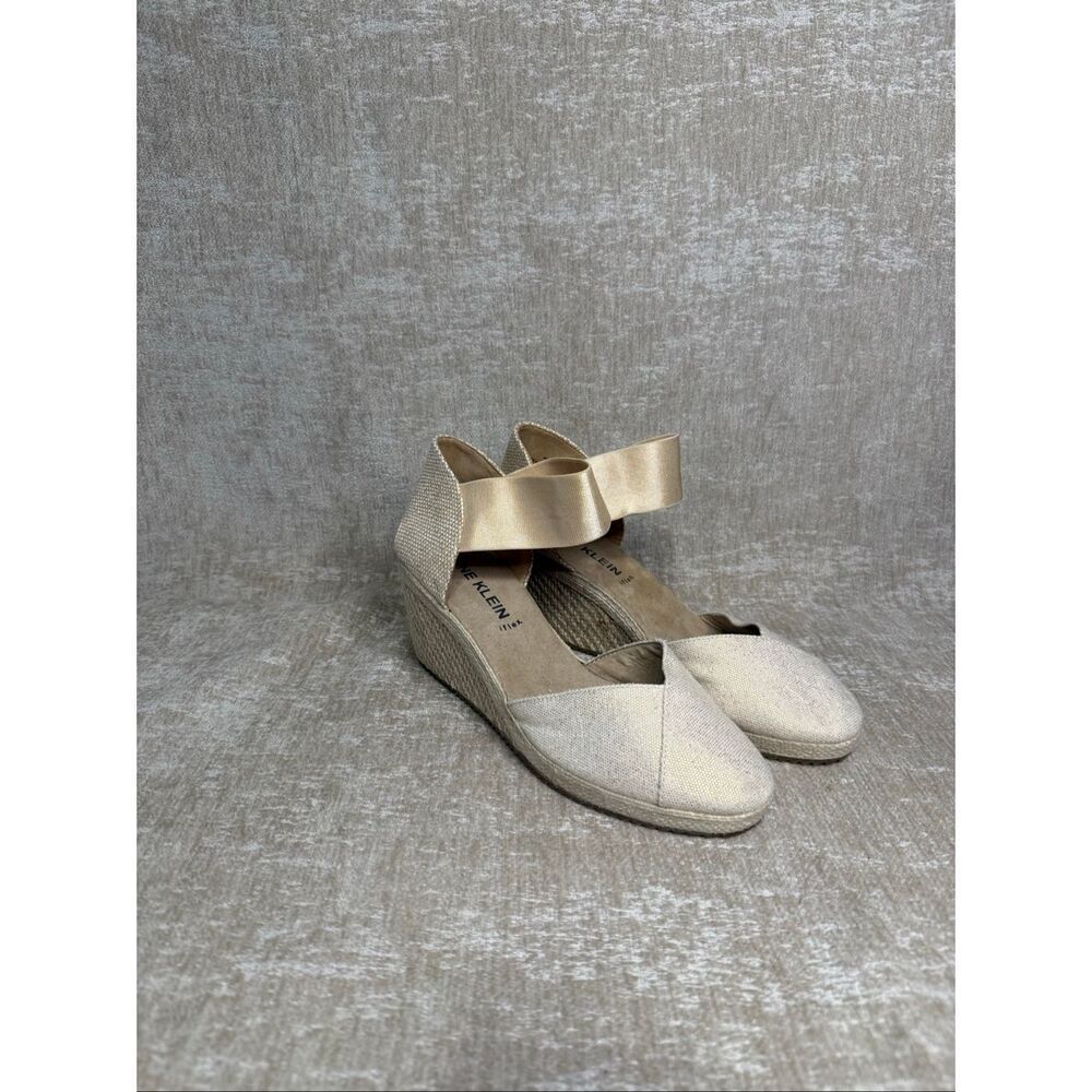Anne Klein Women's Zoey iFlex Espadrille Slip On Wedge Sandals Natural Gold Sz 9